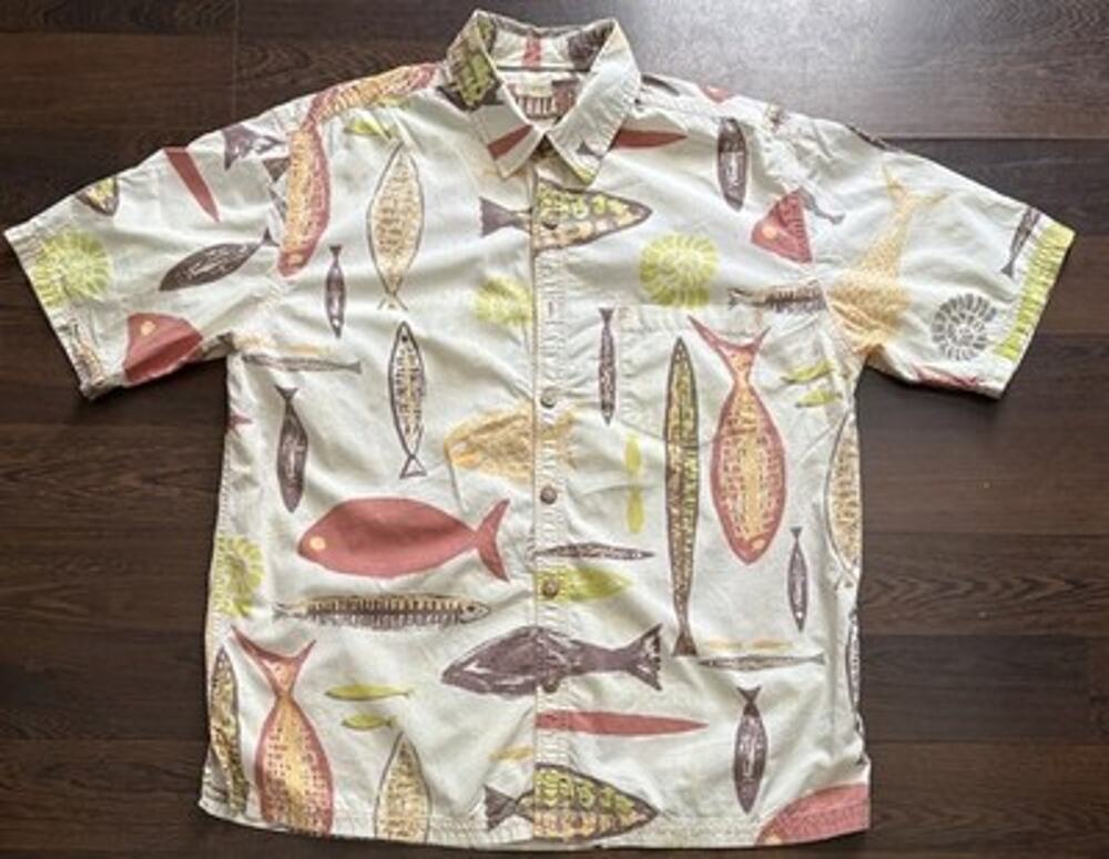 VTG Kahala 1936 Fish Aloha Shirt L Earth Tone Gorpcore Indie